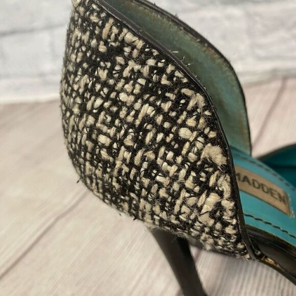 Steven madden black and white tweed open toe high heels sz 7.5 - Picture 4 of 11